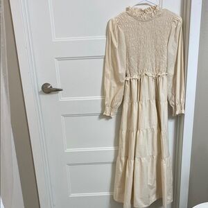 Karlie Cream Long-Sleeve Smocked Maxi Dress Size Small